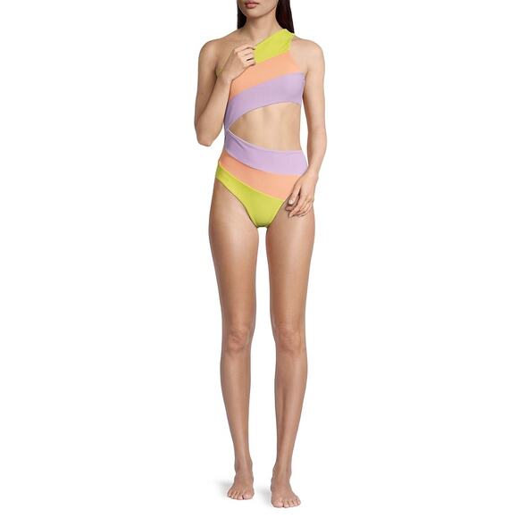 Beach Riot Joyce One Piece Swimsuit Sun-dazed Colorblock One Shoulder Cut-Out - Picture 4 of 13